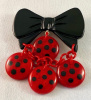 SZ49 Shultz dotted black & red bow charm pin 